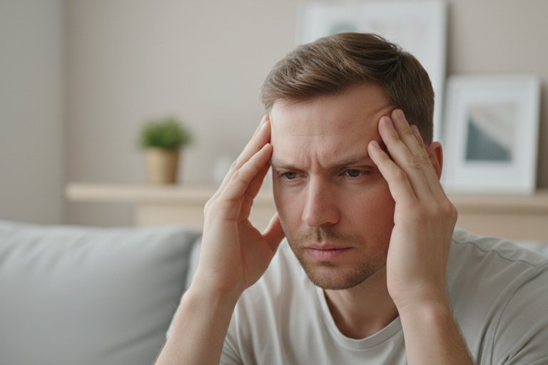 Мужчины испытывает мигрень