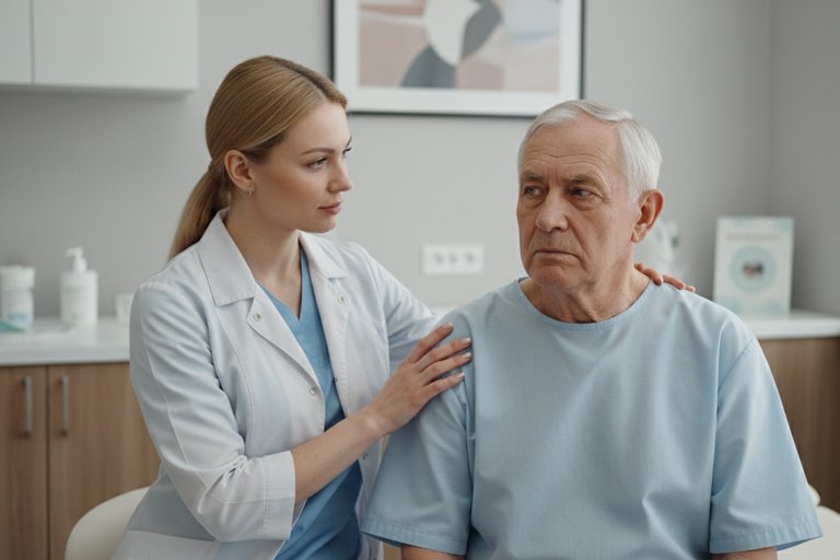 Комфортное пребывание в стационаре Врач утешает пациента в клинике